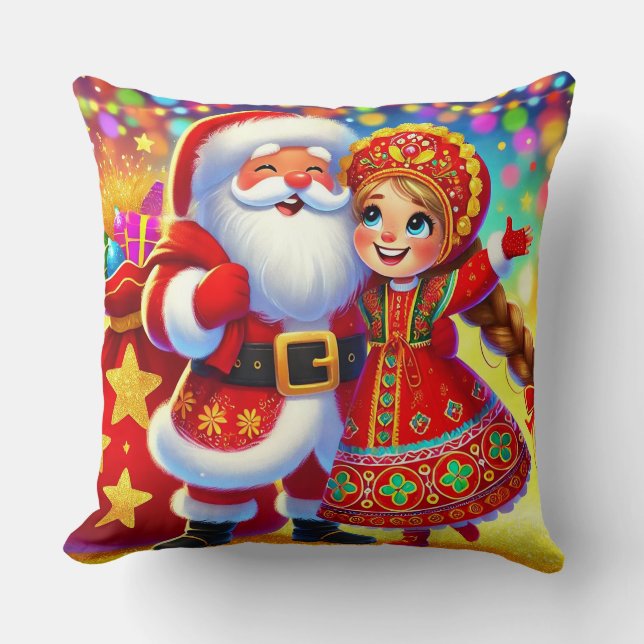 Coussin Scène de Noël joyeuse mettant en vedette le Père N (Recto)