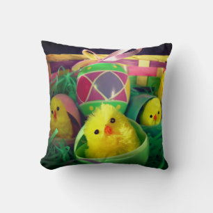 Coussin Scène de Pâques avec poussins radieux