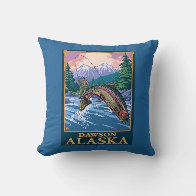 Coussin Scène de pêche de mouche - Dawson, Alaska (Recto)