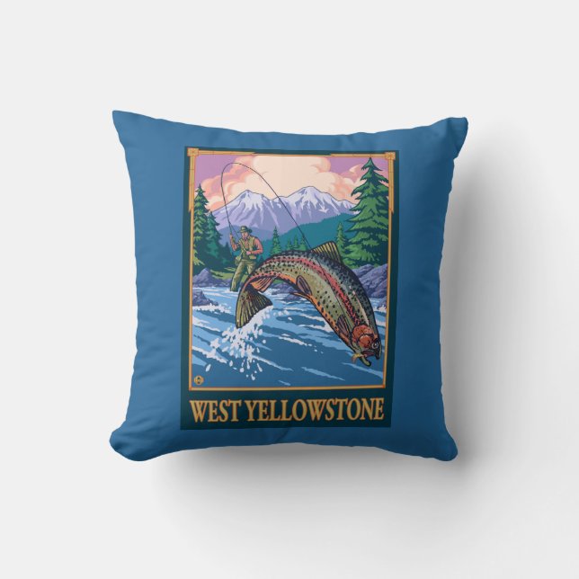 Coussin Scène de pêche de mouche - Yellowstone occidental (Recto)