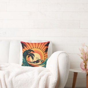 Coussin Scène de plage rétro cool