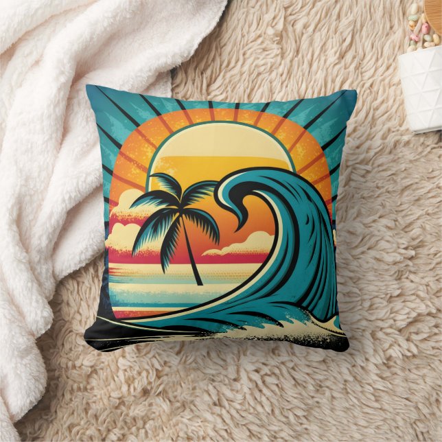 Coussin Scène de plage rétro cool (Couverture)