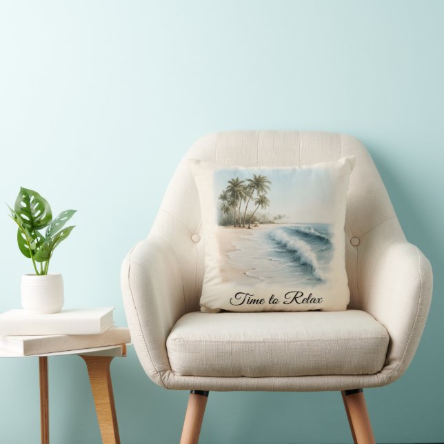 Coussin Scène de plage tropicale à l'aquarelle (Chaise)