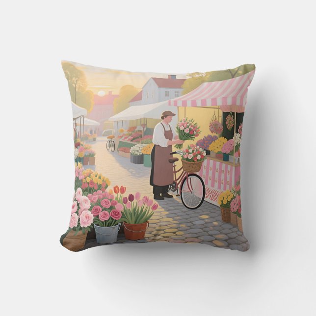 Coussin Scène de rue Fleur Solaire (Recto)