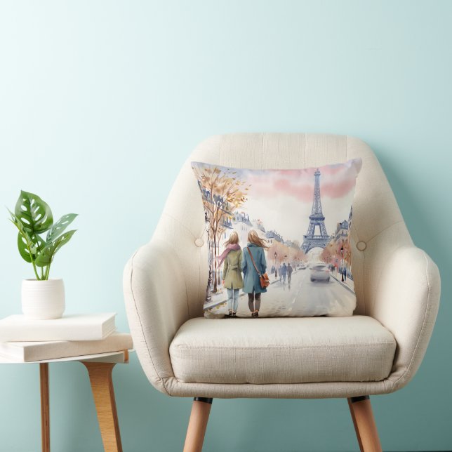 Coussin Scène de rue romantique de Paris en impression (Chaise)