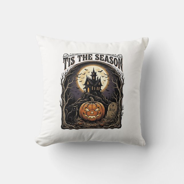 Coussin Scène de saison vintage citrouille chat Halloween  (Recto)