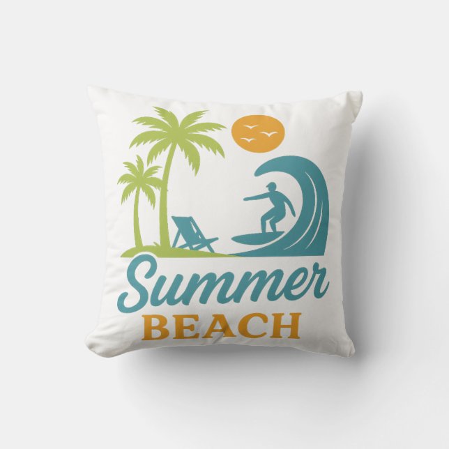 Coussin Scène de surf rétro sur la plage d'été (Recto)