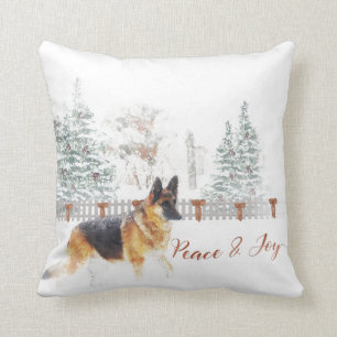 Coussin Scène de vacances d'hiver rustique avec berger al