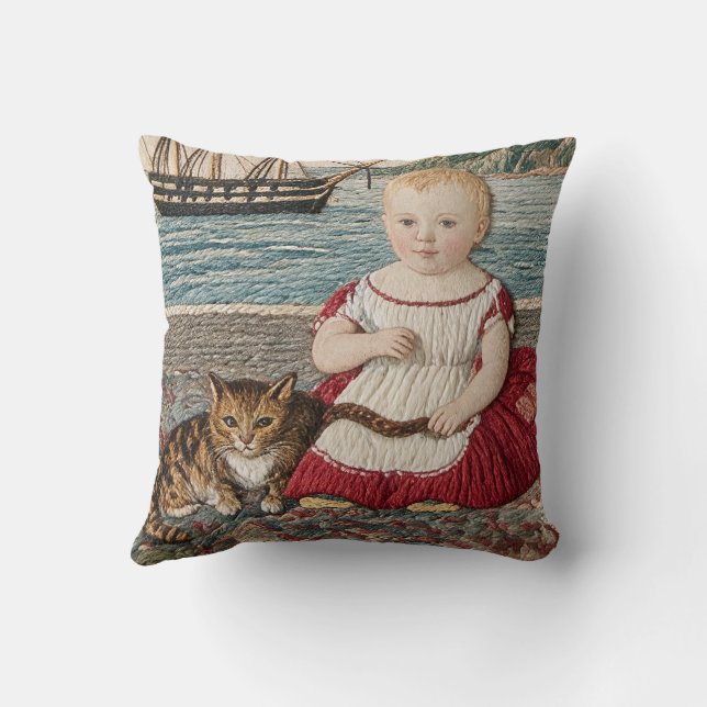 Coussin Scène d'échantillon d'art folklorique Enfant avec  (Verso)