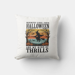 Coussin Scène d'effroi de sorcière vintage Halloween Gravu