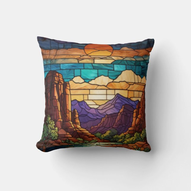 Coussin Scène désertique rétro art de verre teinté des mon (Recto)