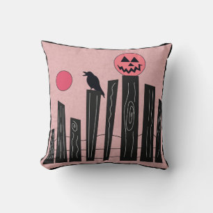 Coussin Scène d'Halloween avec clôture, corneille, pleine