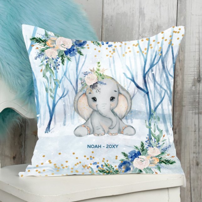 Coussin Scène d'hiver de bébé éléphant - Bébé (Créateur téléchargé)