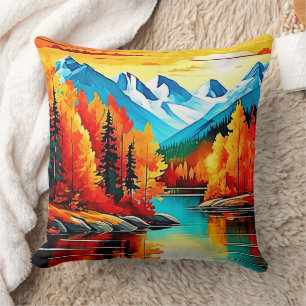 Coussin Scène du lac de montagne d'automne