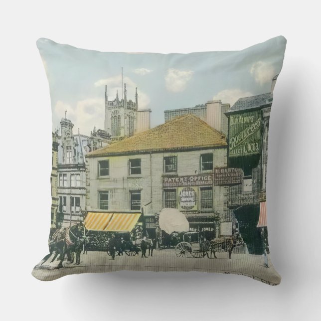 Coussin Scène du marché vintage - Marché Huddersfield (Recto)