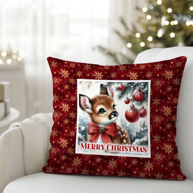 Coussin Scène enneigée charmante pour la décoration de la  (Charming snowy scene baby deer kids room decor (50))
