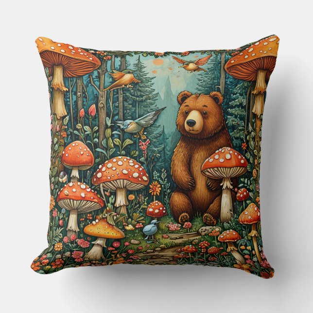 Coussin Scène fantaisiste de la forêt avec des animaux mig (Recto)