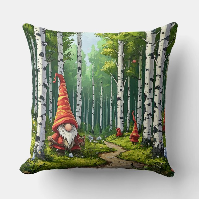 Coussin Scène forestière avec gnomes et bouleaux (Recto)