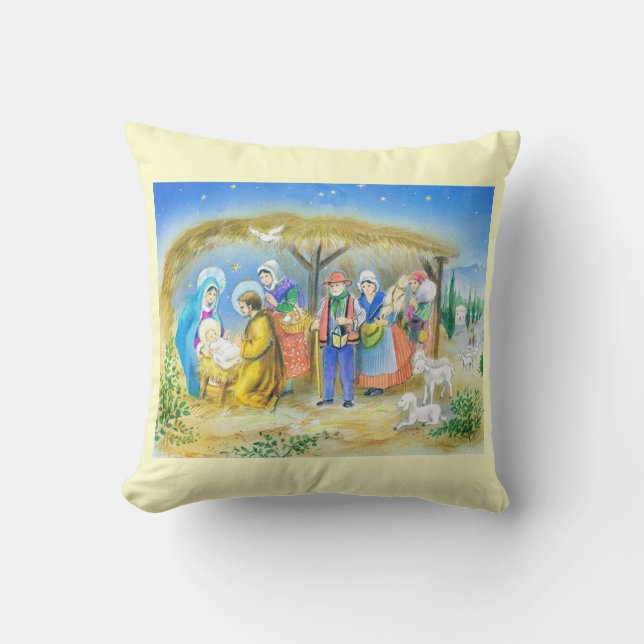 Coussin Scène française vintage de nativité (Recto)