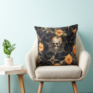 COUSSIN SCÈNE GOTHIQUE D'HALLOWEEN NOIRE ET ORANGE EFFRAYA