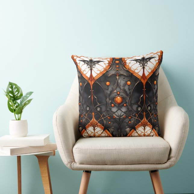 COUSSIN SCÈNE GOTHIQUE D'HALLOWEEN NOIRE ET ORANGE EFFRAYA (Chaise)