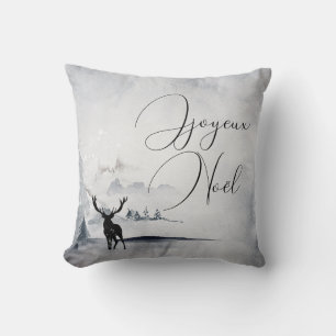 Coussin Scène hivernale de Noël joyeux Cerf majestueux