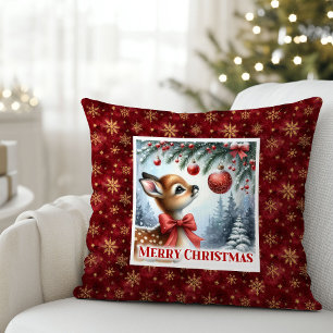 Coussin Scène hivernale délicate bébé faon chambre d'enfan