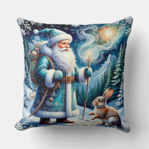 Coussin Scène hivernale magique avec le Père Noël et un la