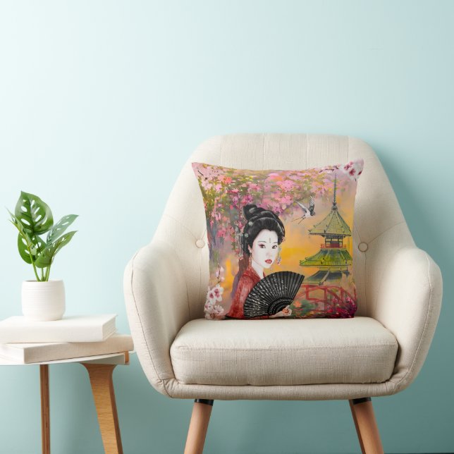 Coussin Scène Japonaise Avec Une Femme (Chaise)