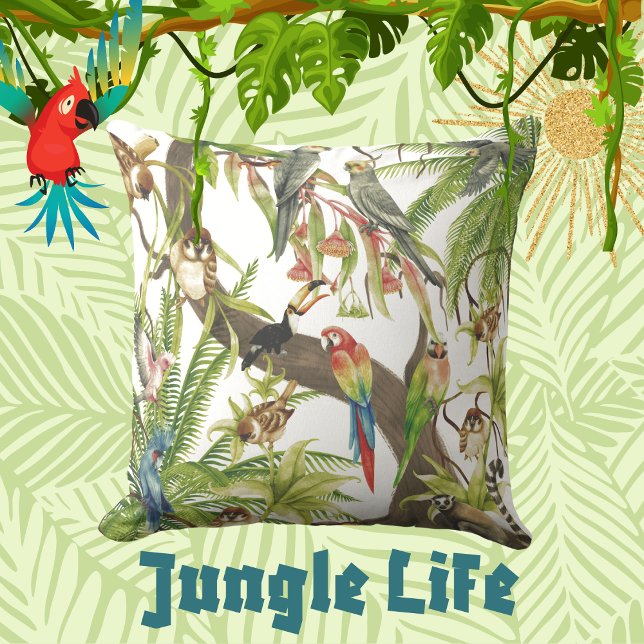 Coussin Scène Jungle Oiseaux tropicaux, Critères, Liège (Créateur téléchargé)