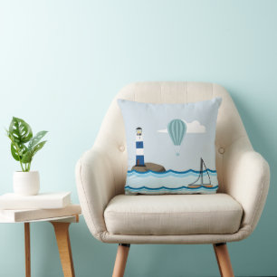 Coussin Scene nautical with Lighthouse and Sailboat