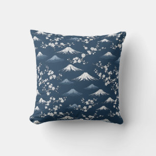 Coussin Scène nocturne avec le mont Fuji et fleurs de ceri