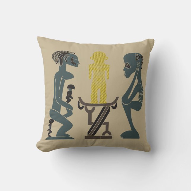 Coussin Scène rituelle abstraite Art tribal africain (Recto)