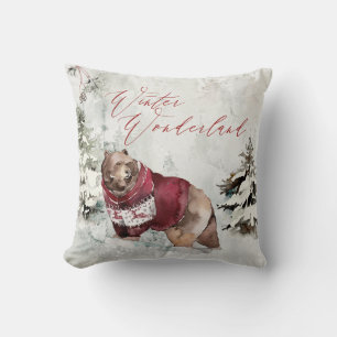 Coussin Scène rustique de faune hivernale merveilleuse