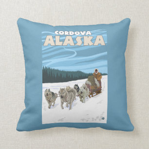 Coussin Scène Sledding de chien - Cordova, Alaska