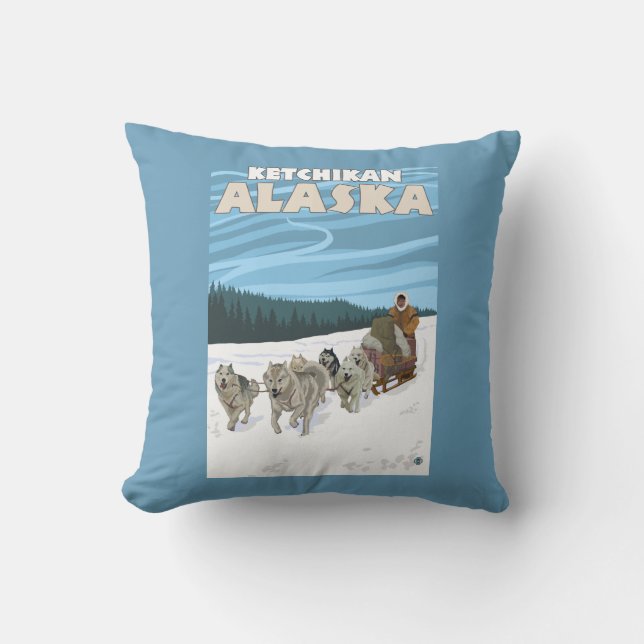 Coussin Scène Sledding de chien - Ketchikan, Alaska (Recto)