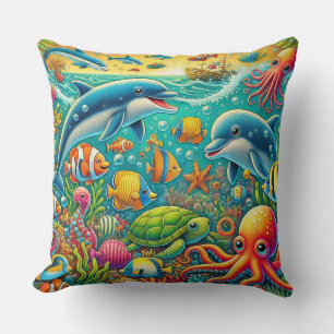Coussin Scène sous-marine colorée mettant en vedette la vi