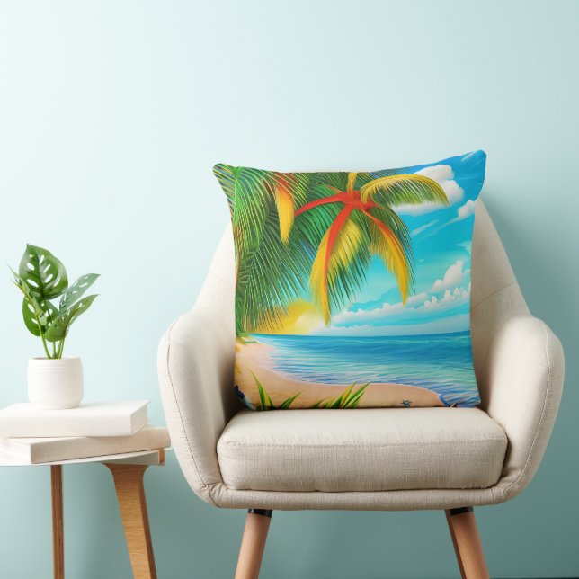 Coussin Scène Tropical Beach Palm Tree (Chaise)