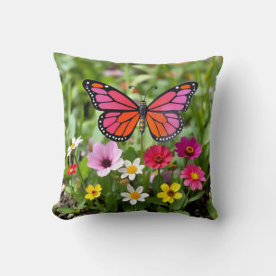 Coussin Scène vibrante de jardin avec papillon monarque