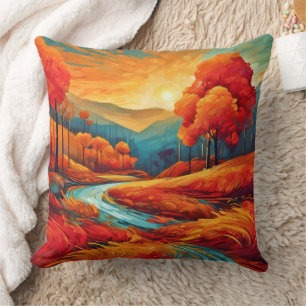 Coussin Scène vibrante de la rivière Fall
