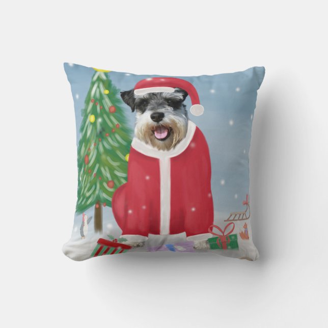 Coussin Schnauzer Chien à Noël de neige (Recto)