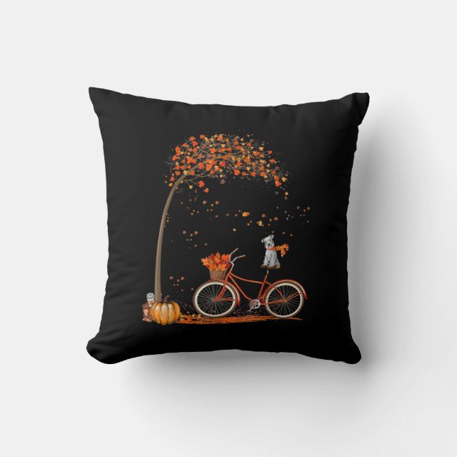 Coussin Schnauzer Chien et Citrouille Vélo Feuille d'autom (Recto)