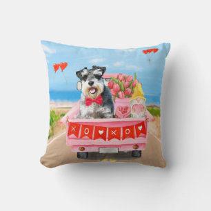 Coussin Schnauzer Chien Saint Valentin Coeurs de camion