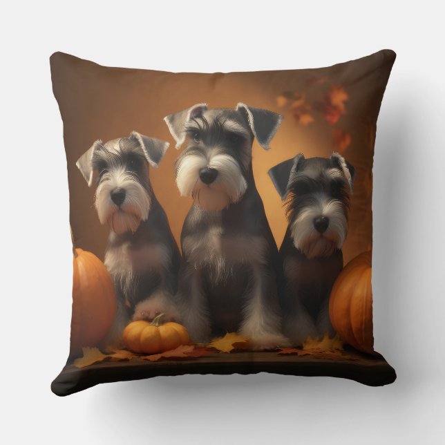 Coussin Schnauzer Chiot Automne Citrouille de plaisir (Verso)