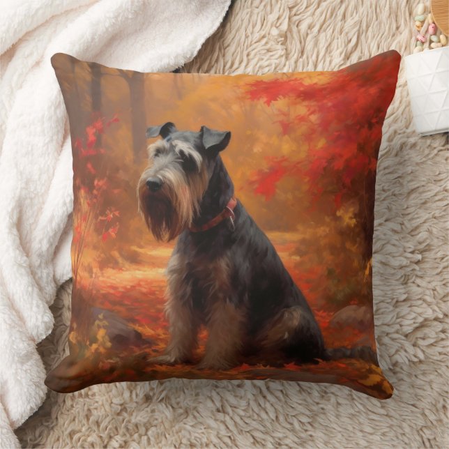 Coussin Schnauzer dans les feuilles d'automne qui tombent  (Couverture)