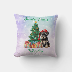 Coussin Schnauzer de chien de Noël personnalisable