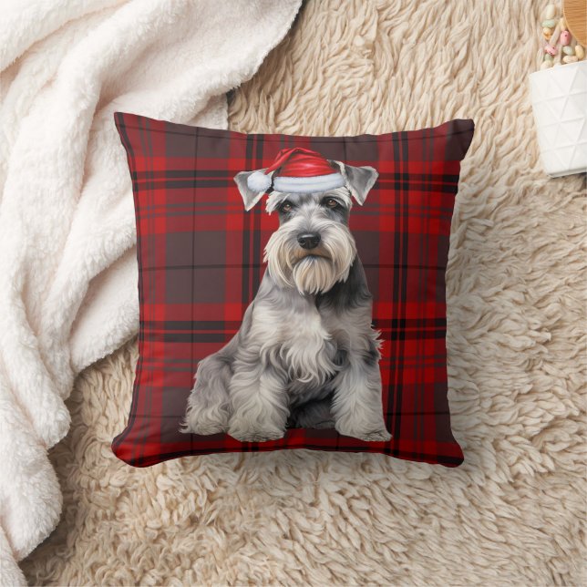 Coussin Schnauzer Dog Seasonal Red Plaid Christmas Holiday (Couverture)