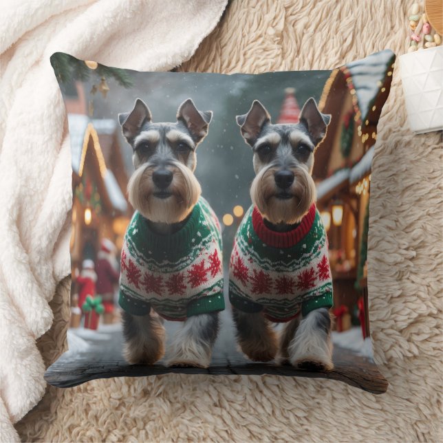 Coussin Schnauzer Dogs Christmas Snow Holiday  (Couverture)