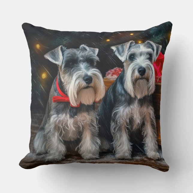 Coussin Schnauzer enneigé traîneau décoration de Noël  (Recto)
