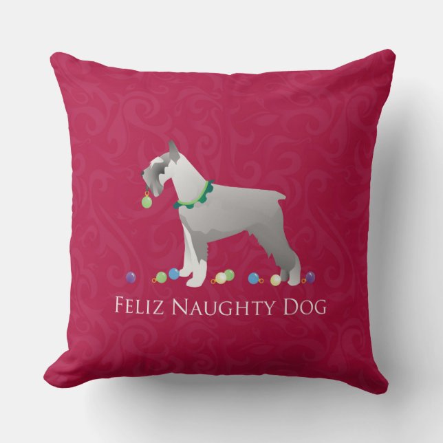 Coussin Schnauzer Feliz Naughty Chien Design de Noël (Recto)